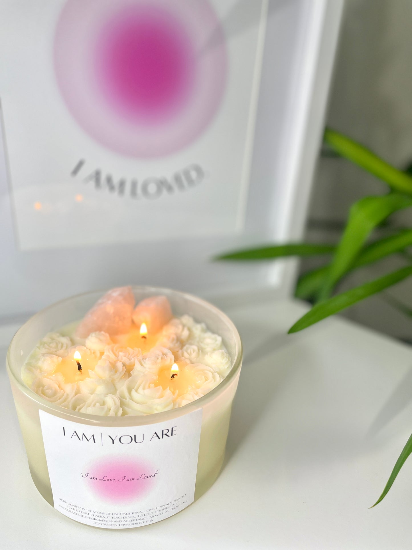 55cl Rose Quartz 'I AM Love' Affirmation- 3 Wick Candle