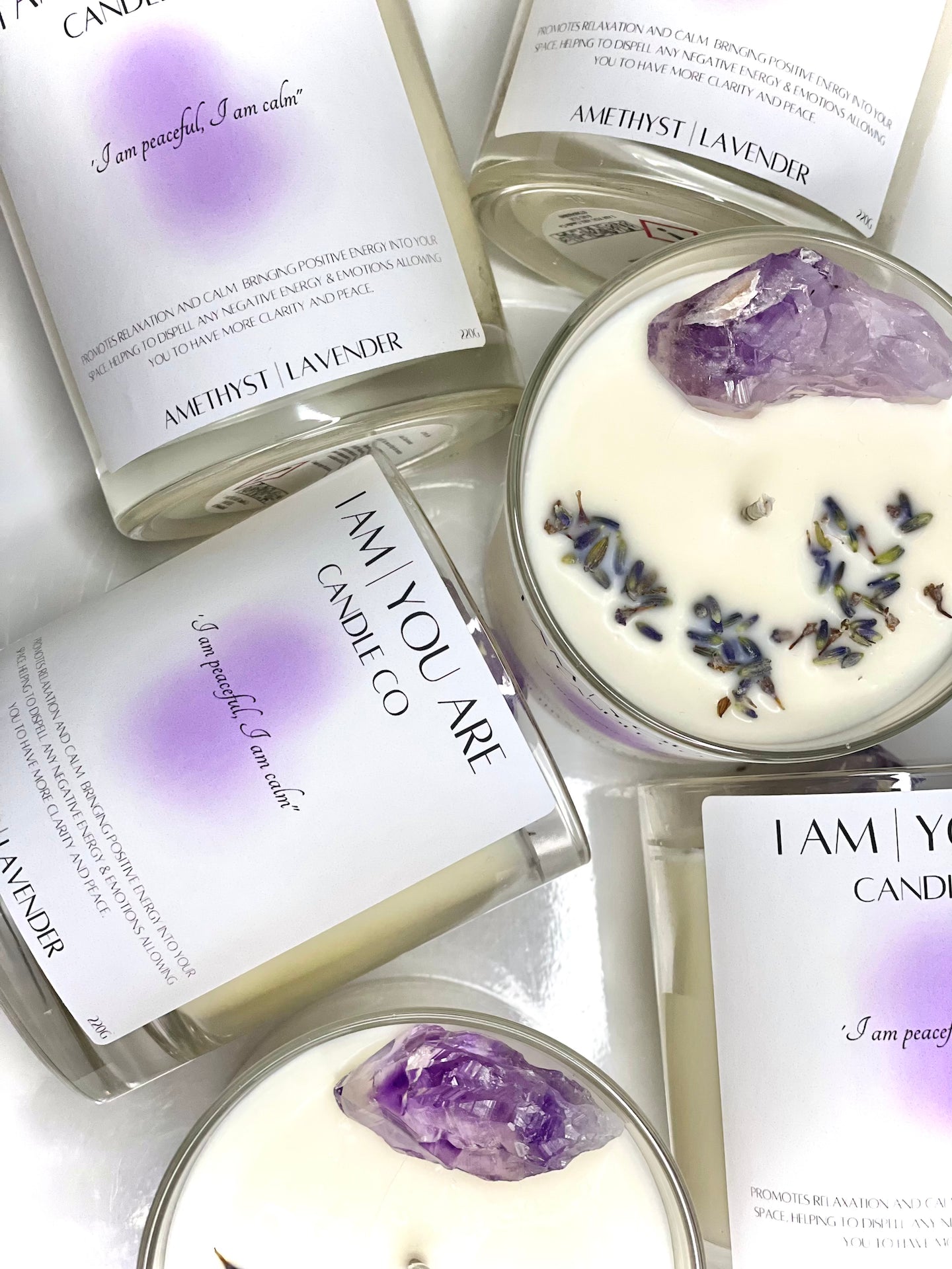 Amethyst Affirmation Candle - 'I AM Peaceful, I AM Calm' 30cl